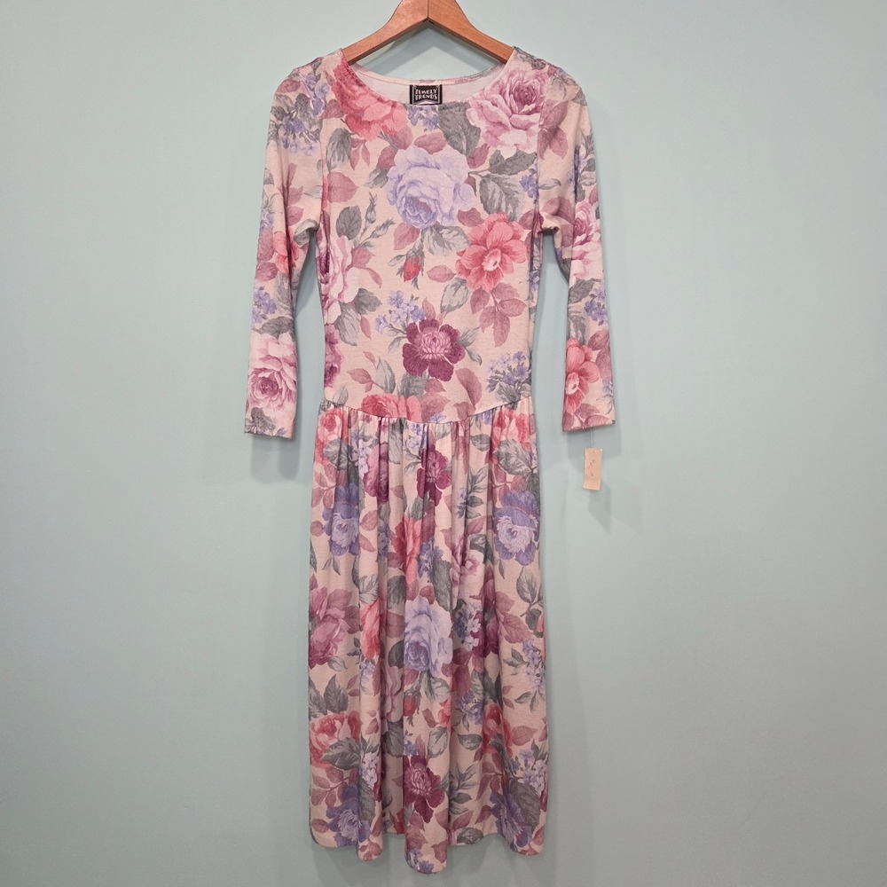 Vtg TIMELY TRENDS Cottagecore Tea Party Dress 80s Floral Festival Midi 9/10 NEW